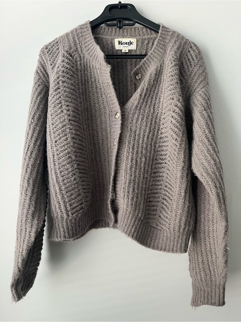 Rouje Taupe Textured Rib Button-Front Cardigan